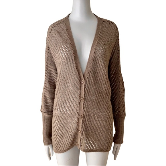 TROUVE Nordstrom Boyfriend Cardigan Sweater Open Weave Mauve Loose Fit Knit - Picture 2 of 15